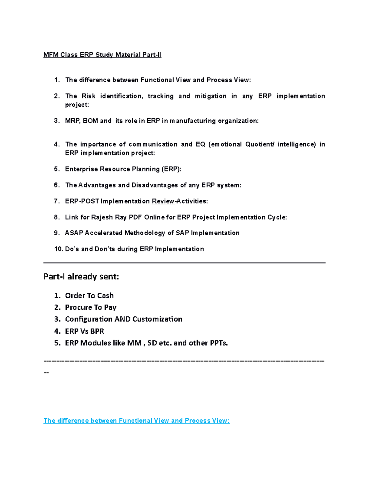ERP Study Material Part -II - MFM Class ERP Study Material Part-II The ...