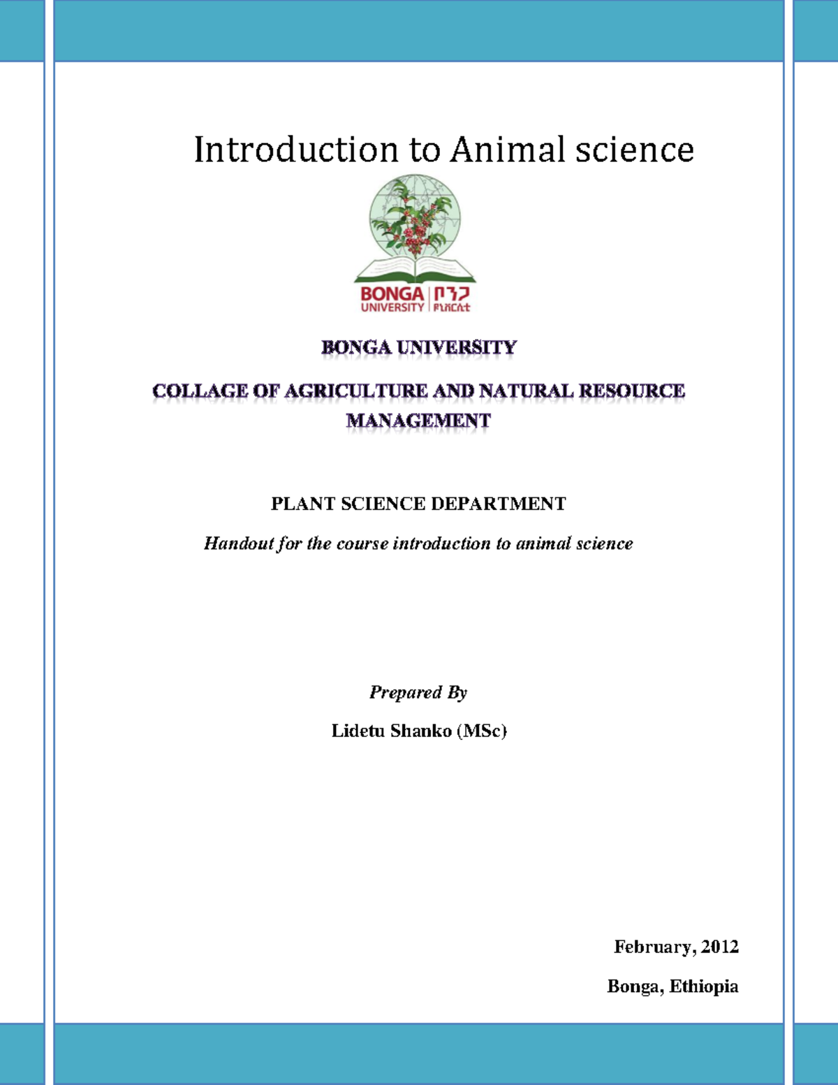 Introduction TO Animal Science for plant science - PLANT SCIENCE ...