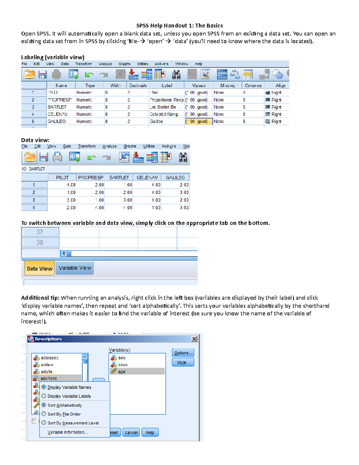 SPSS 1 Help Handout - It will automatically open a blank data set ...