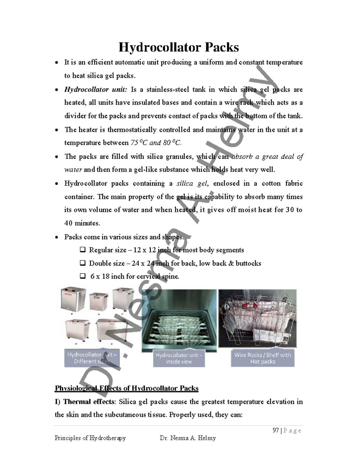 Hydrocollator pack moodle 97 P a g e Hydrocollator Packs It is an