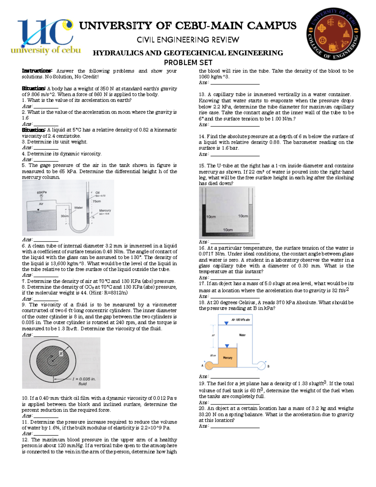 CE EC 2 Problem SET - UNIVERSITY OF CEBU-MAIN CAMPUS CIVIL ENGINEERING ...