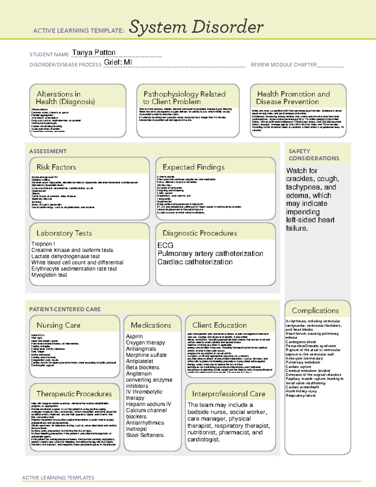 Mi - System Disorder Sheet - Active Learning Templates System Disorder 