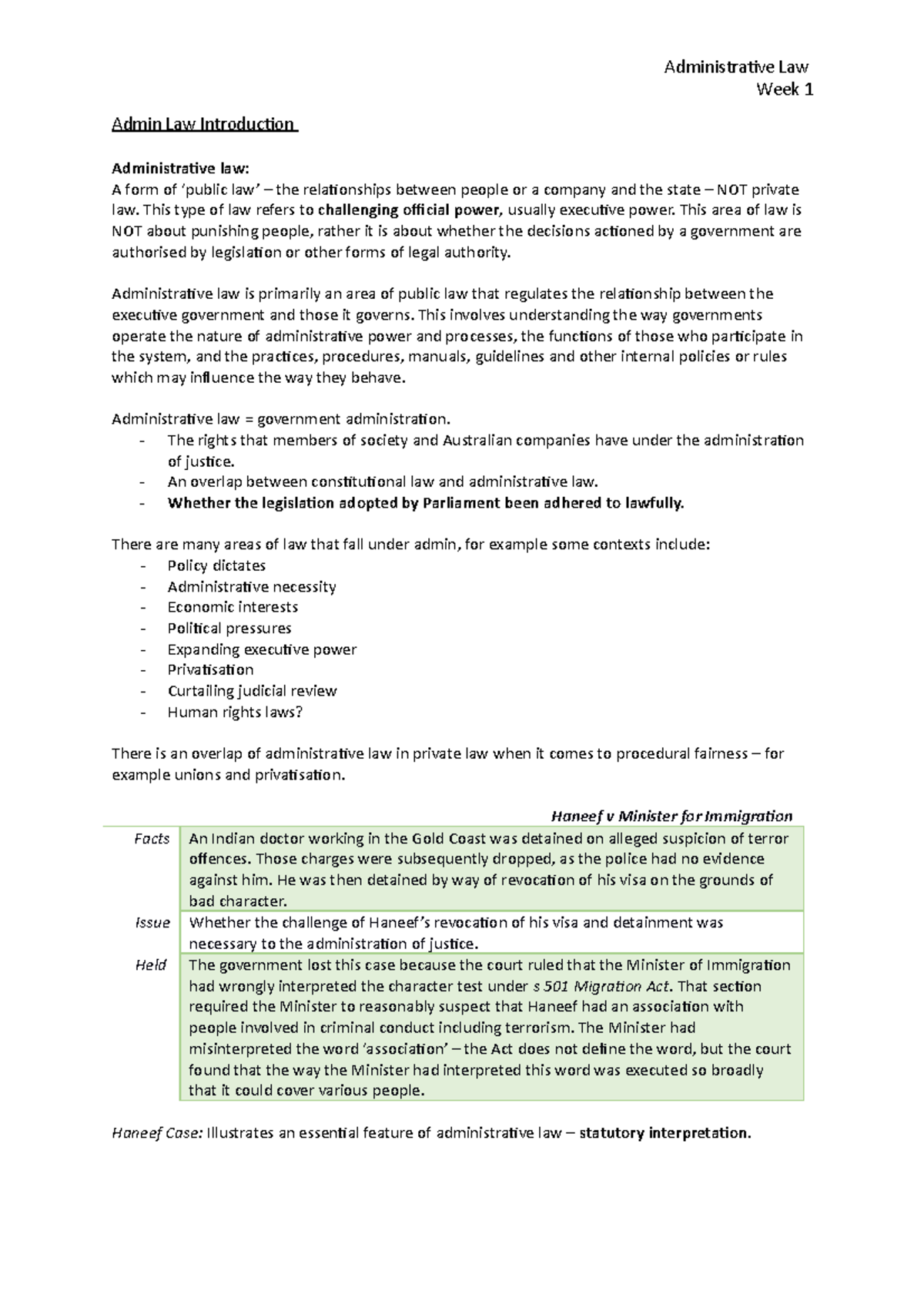 Admin Law Introduction - Week 1 Admin Law Introduction Administrative ...