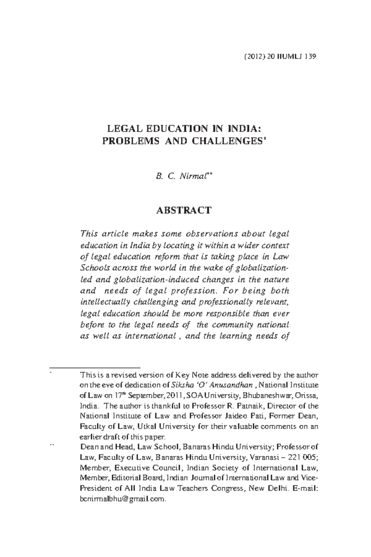 essay on current legal topics in india