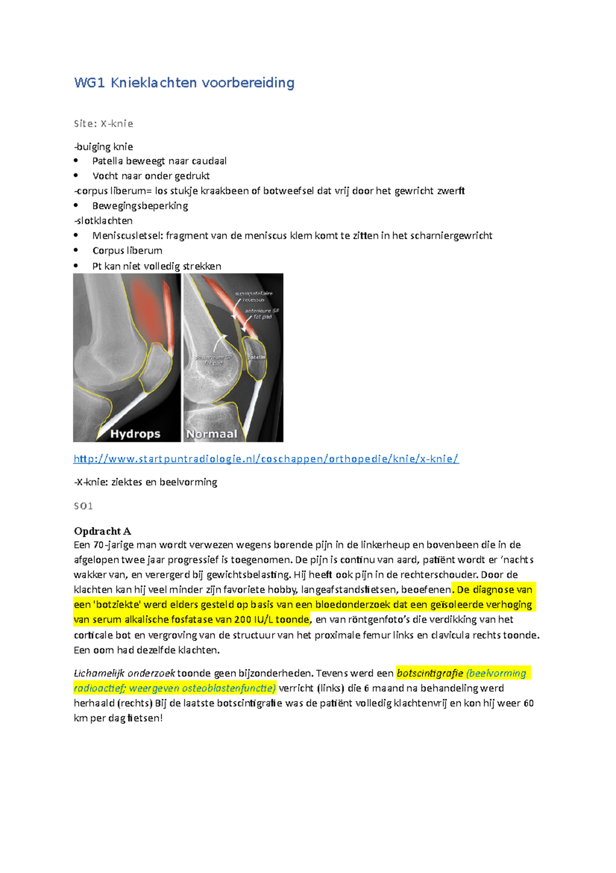 WG1 Knieklachten Voorbereiding - De Pijn Is Continu Van Aard, Patiënt ...