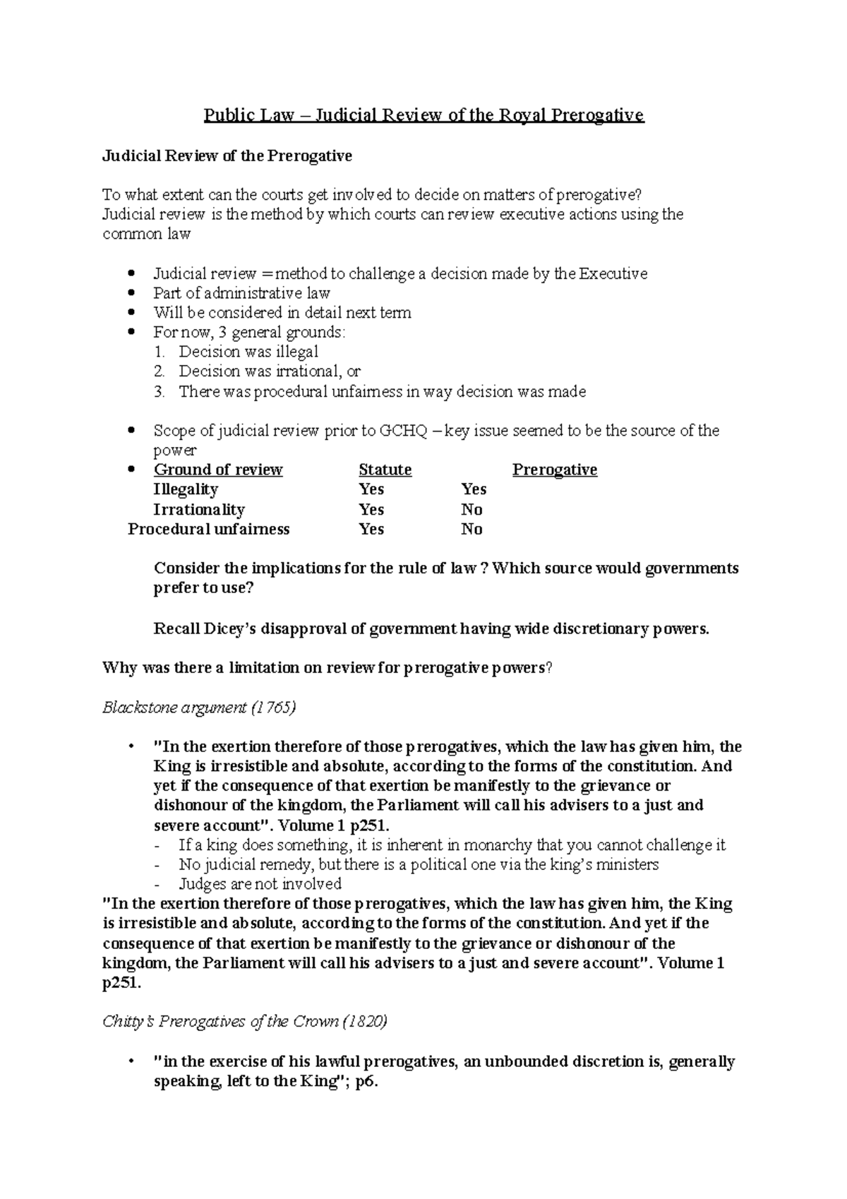 Public Law - Judicial Review of the Royal Prerogative - Public Law ...