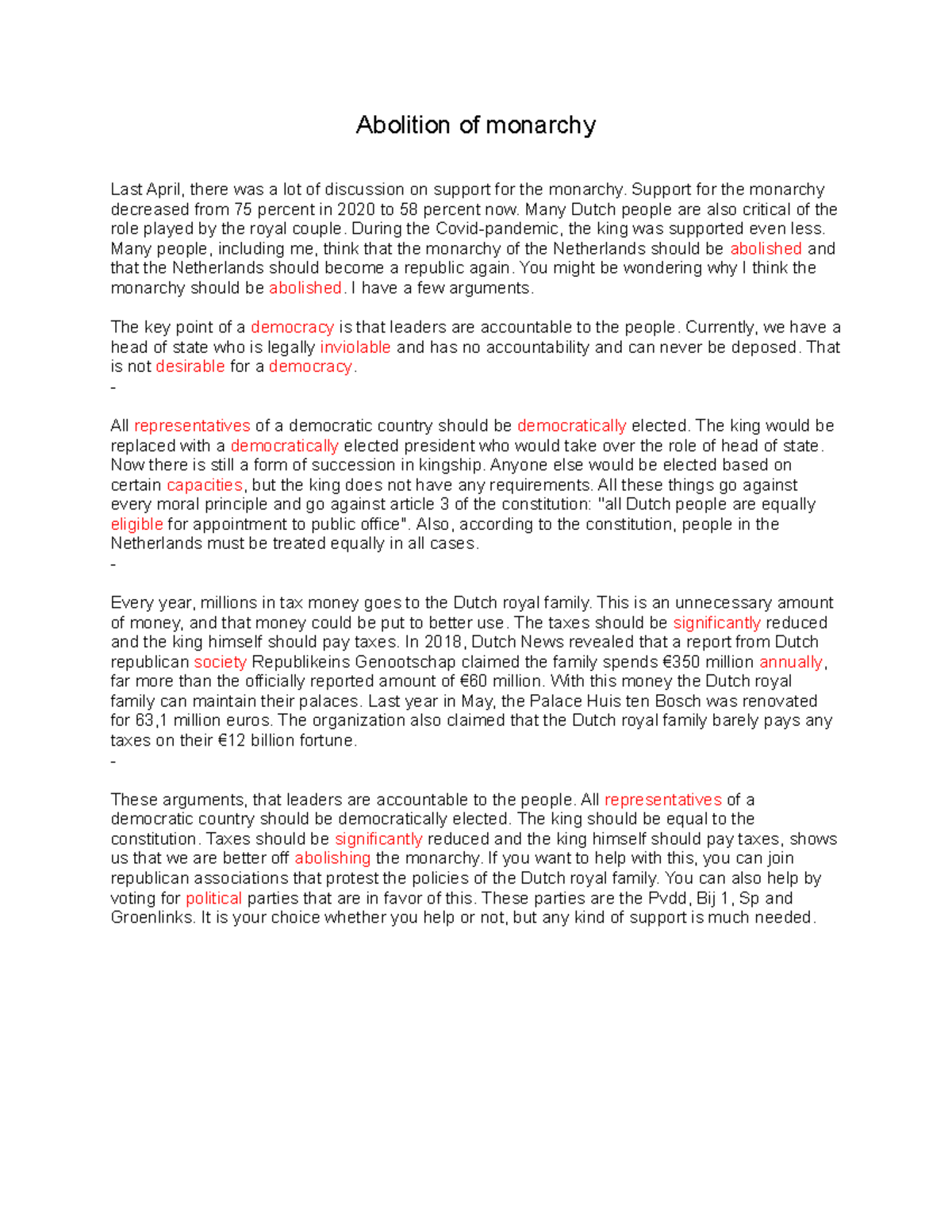 Abolition of monarchy speech 4d - Abolition of monarchy Last April ...