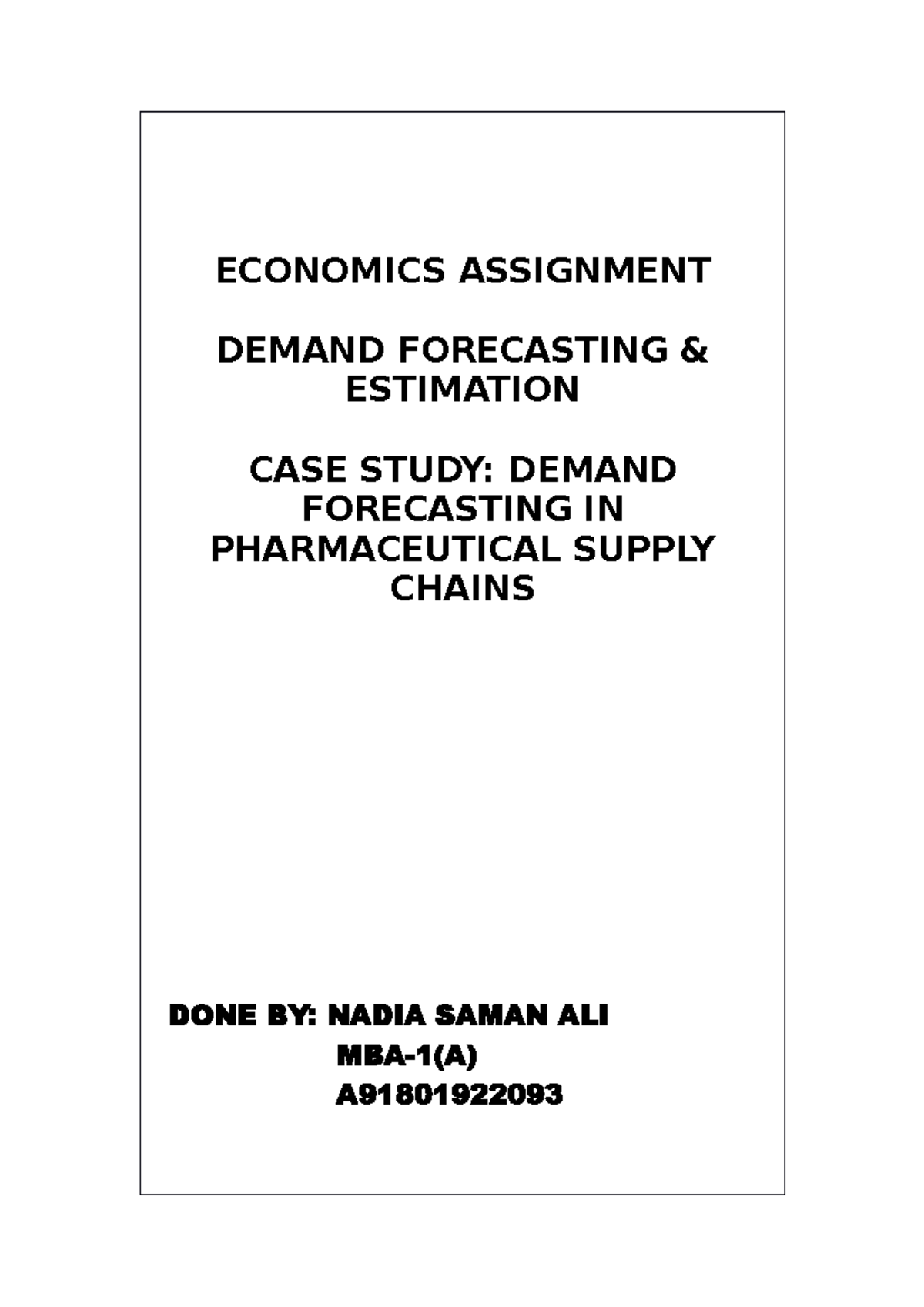 assignment about demand forecasting