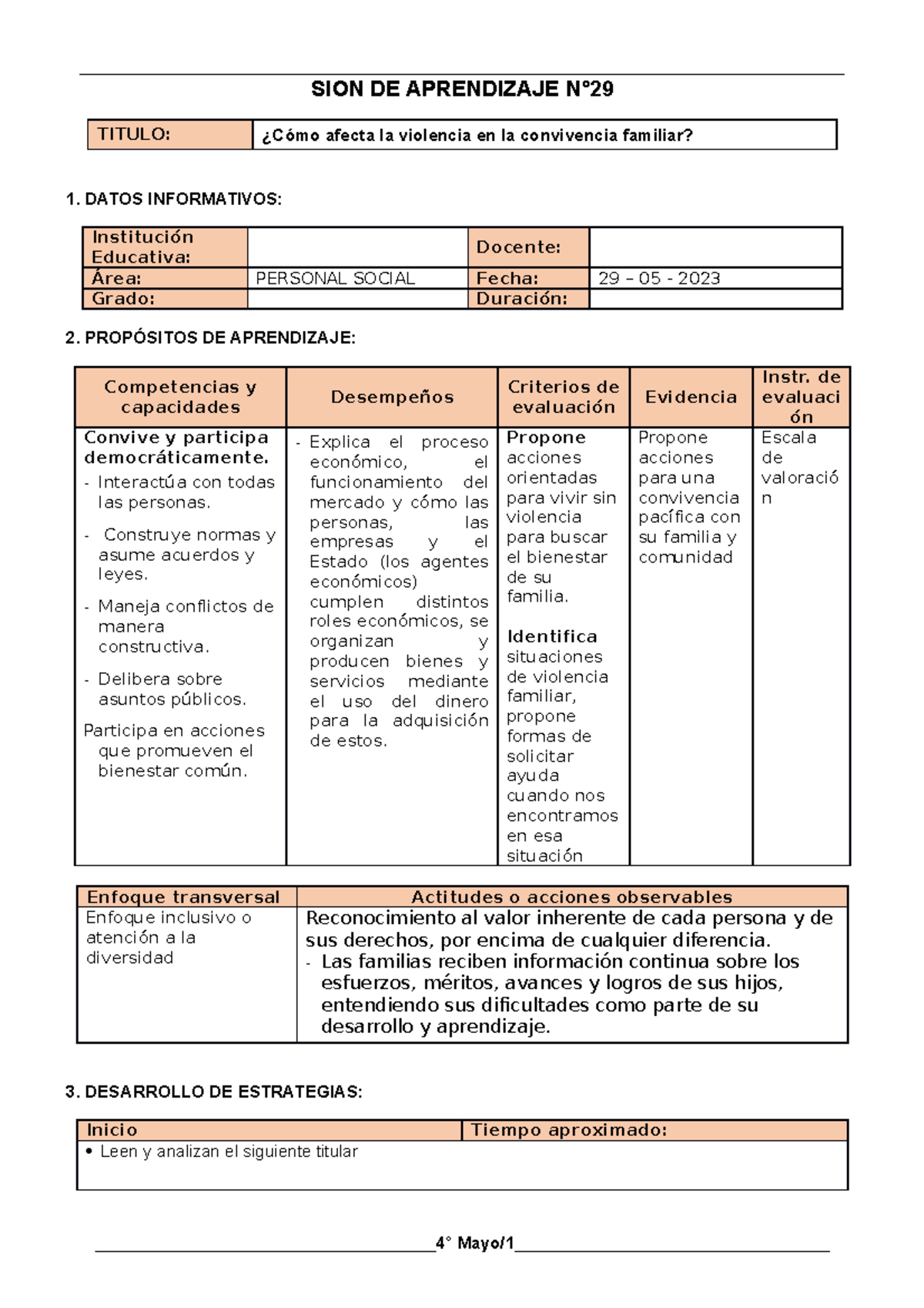 5° Grado - Sesiones DEL 29 DE MAYO AL 02 DE Junio - SION DE APRENDIZAJE ...