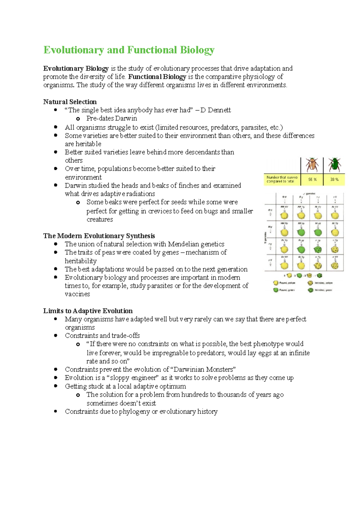 BIOS1101 - Evolutionary And Functional Biology Evolutionary Biology Is ...