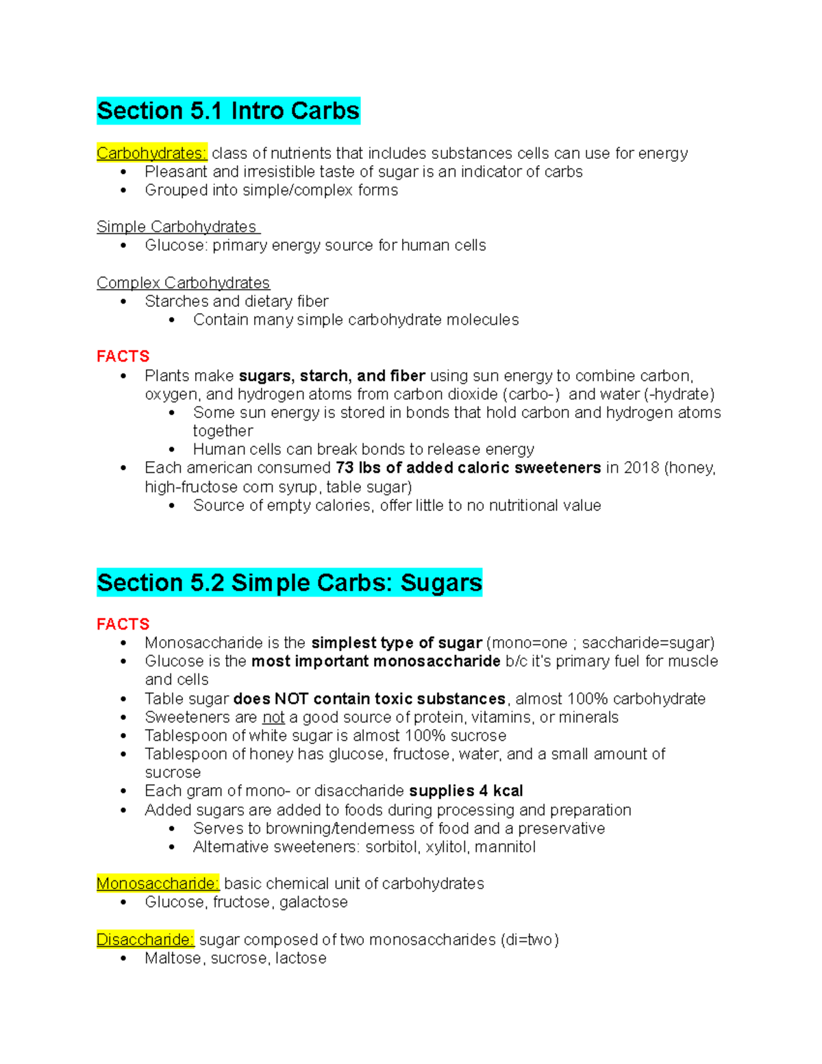 Nutrition Chapter 5 - Section 5 Intro Carbs Carbohydrates: Class Of ...