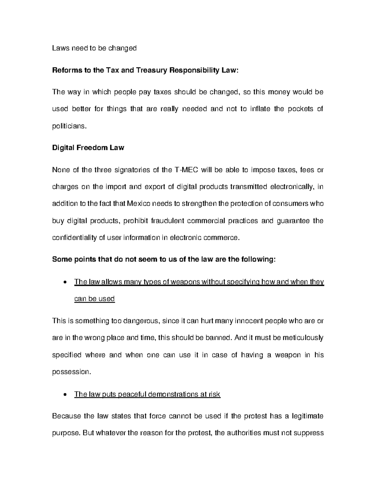 Laws need to be changed ejercicio de la clase Laws need to be changed