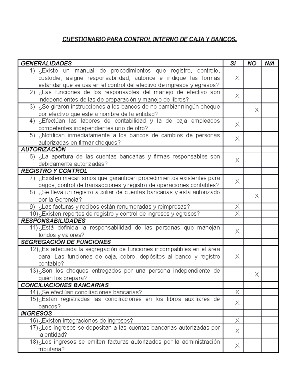 Cuestionario de caja y bancos - CUESTIONARIO PARA CONTROL INTERNO DE ...