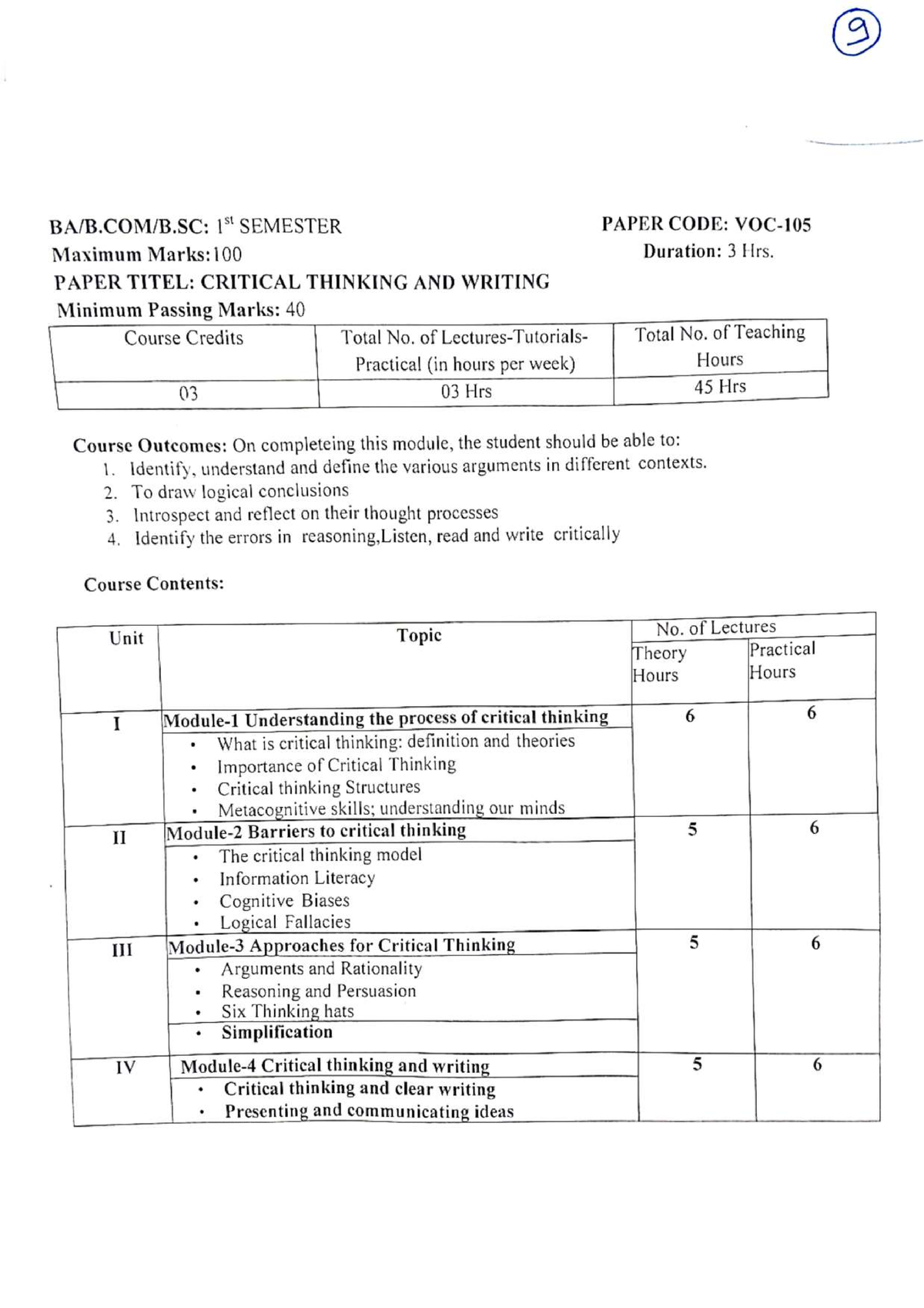 critical thinking and writing syllabus