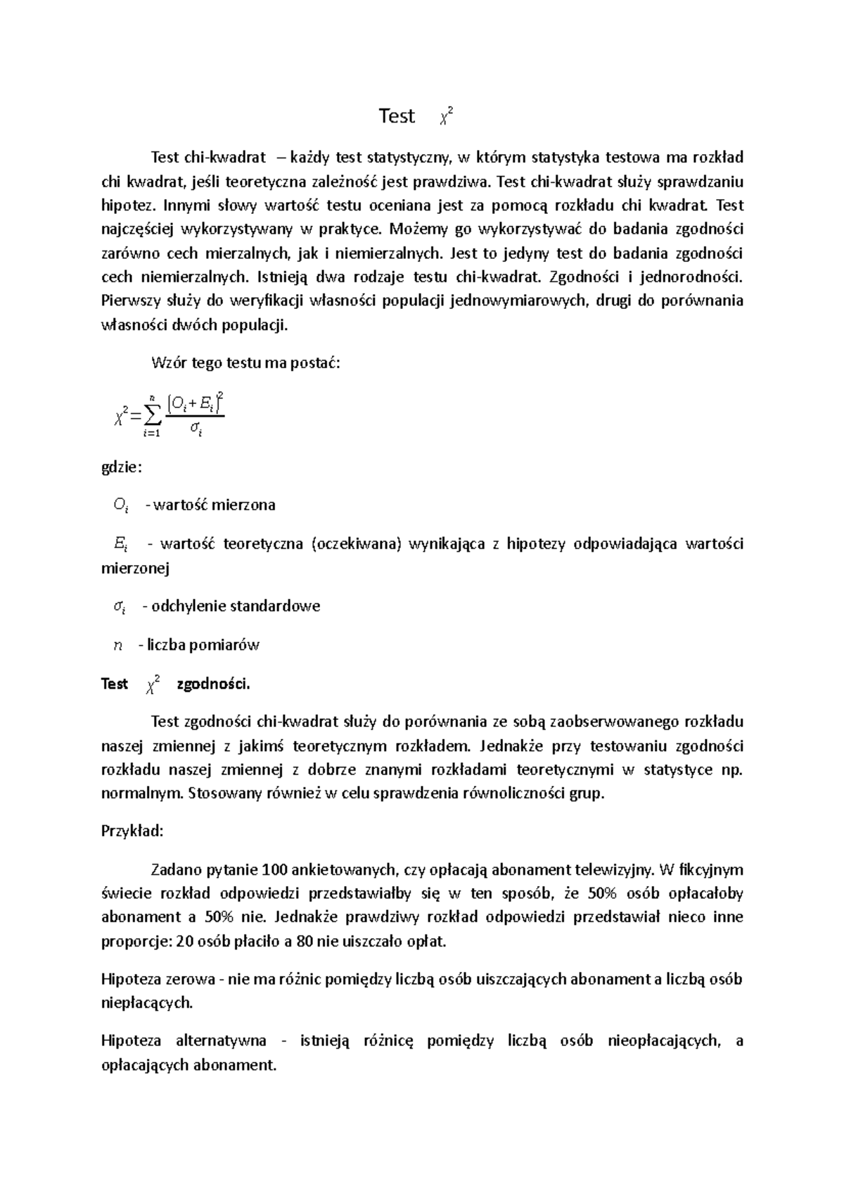 Statystyka Inżynierska Esej Zaliczeniowy - Test Test Test Statystyczny ...