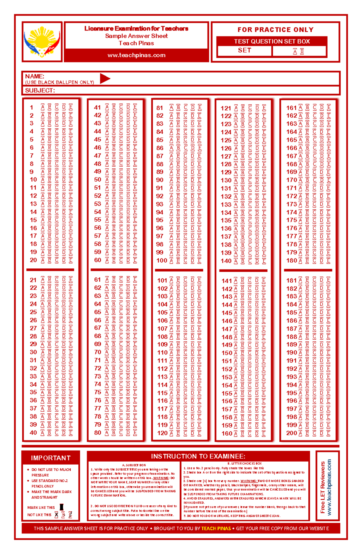 LET Answer Sheet V1 0 Www Teachpinas Com NAME USE BLACK BALLPEN   Thumb 1200 1835 