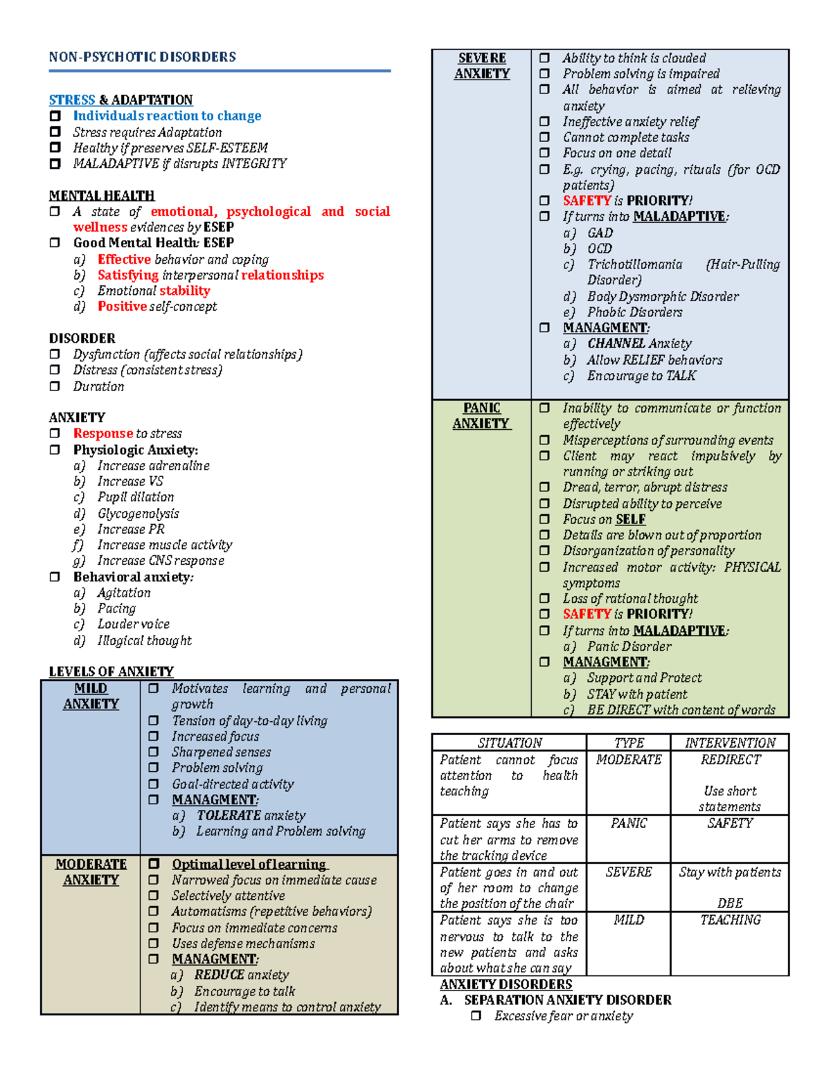 Non-Psychotic-Disorders - NON-PSYCHOTIC DISORDERS STRESS & ADAPTATION ...