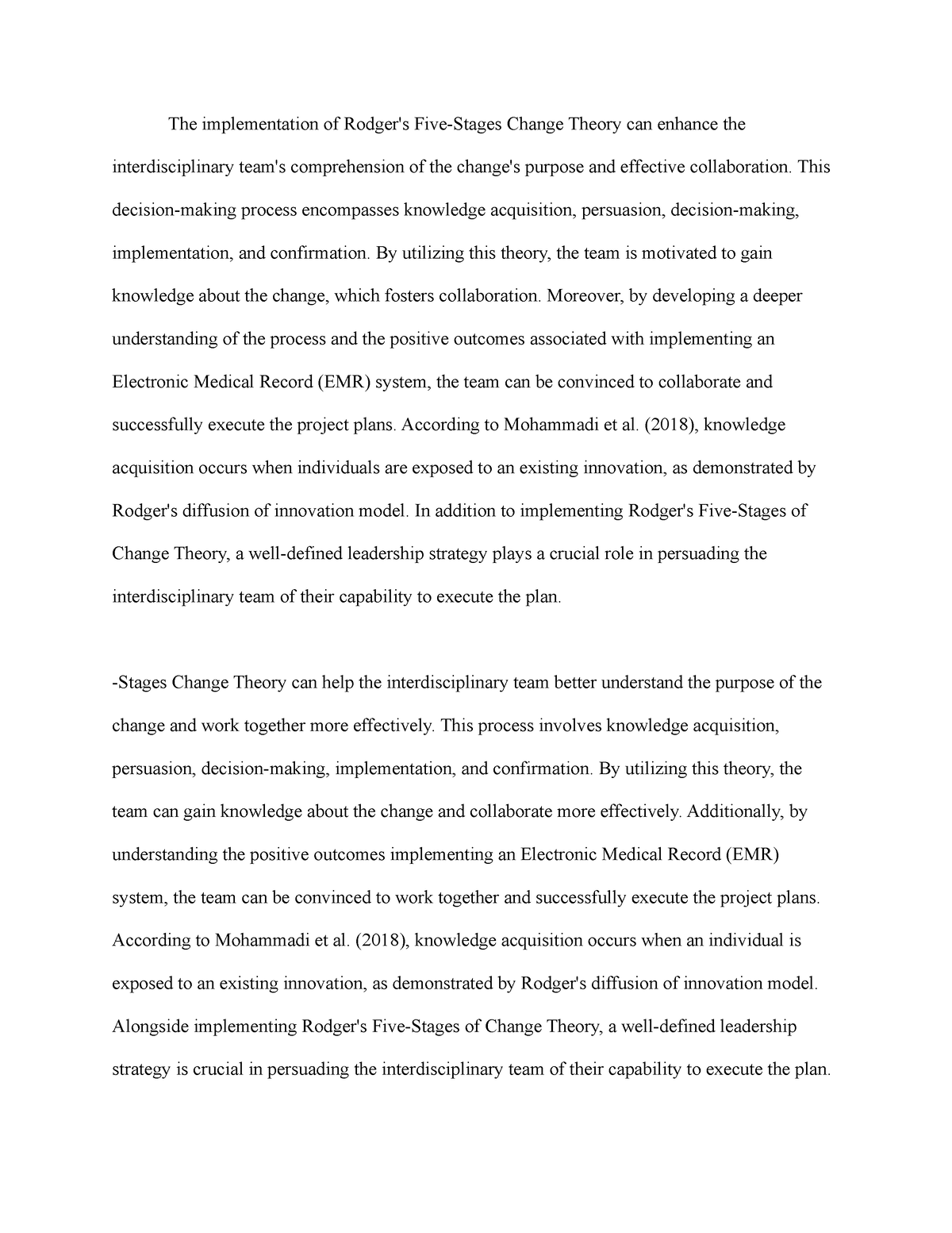 The Rough Draft Paper The Implementation Of Rodgers Five Stages