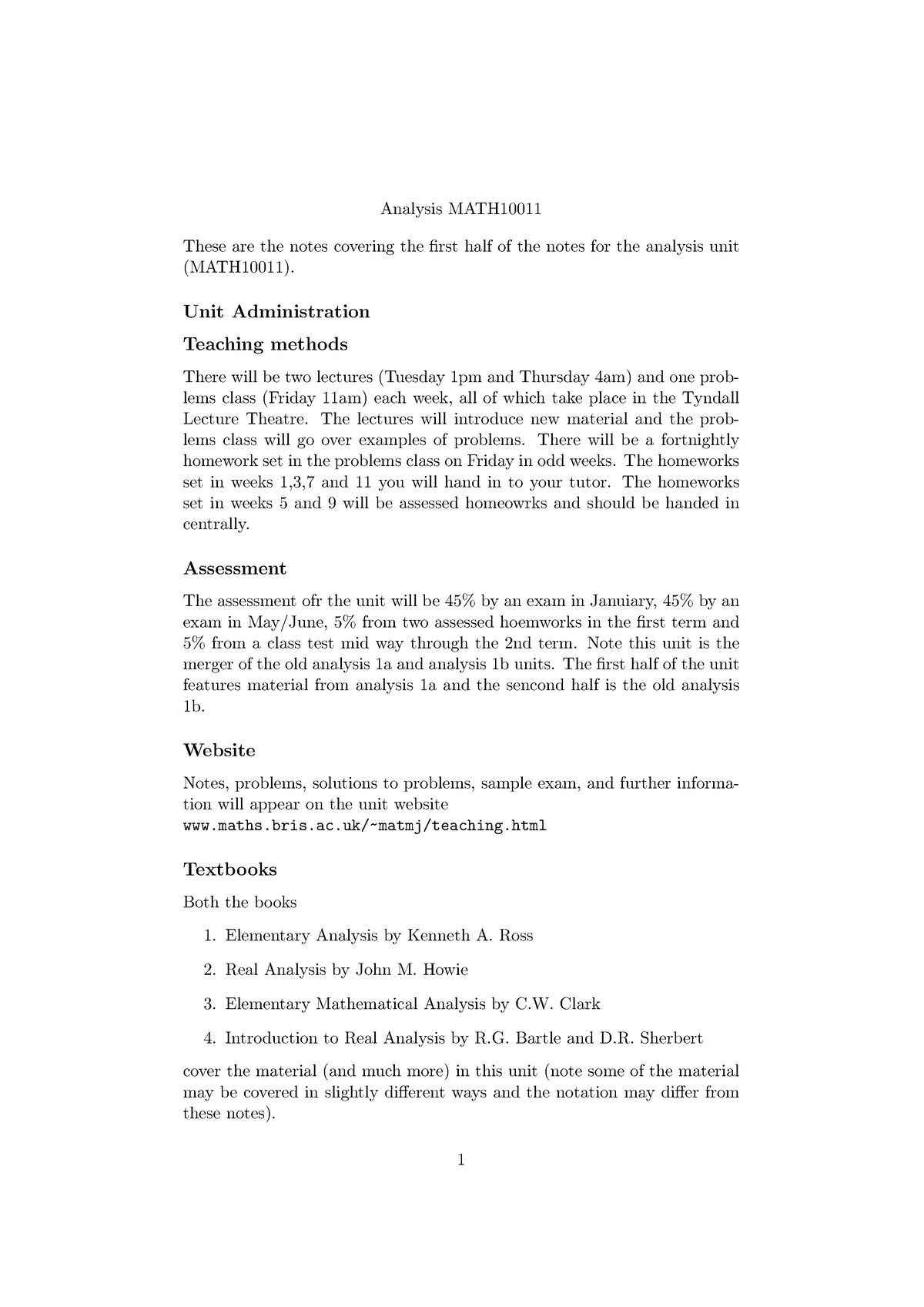 Chapter 1 + 2 - Notes - Analysis MATH These are the notes covering the ...