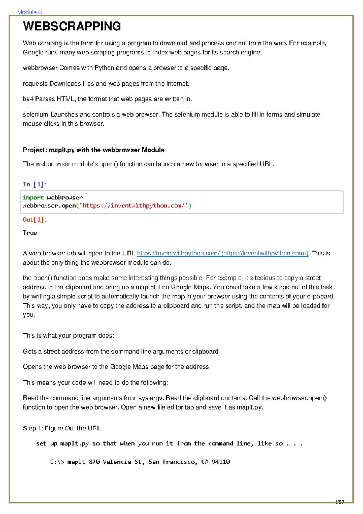 18CS55-Module-5 - Its for practice. - 1/ import webbrowser webbrowser ...