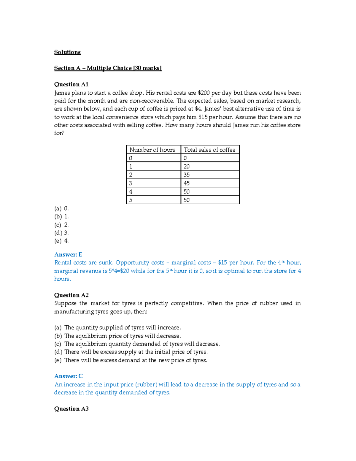2018 Semester 1 final solutions - Solutions Section A – Multiple Choice ...