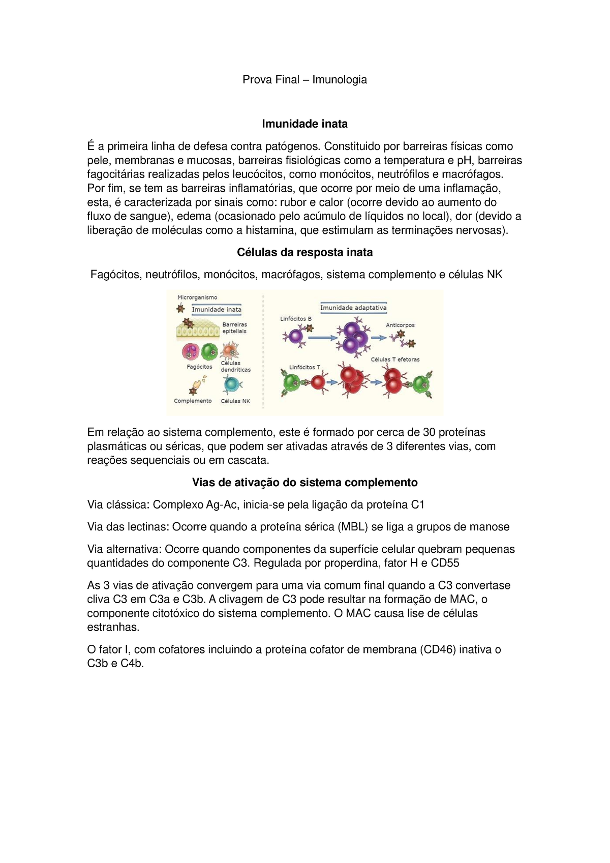 Resumo Prova Final Imunologia - Prova Final – Imunologia Imunidade ...