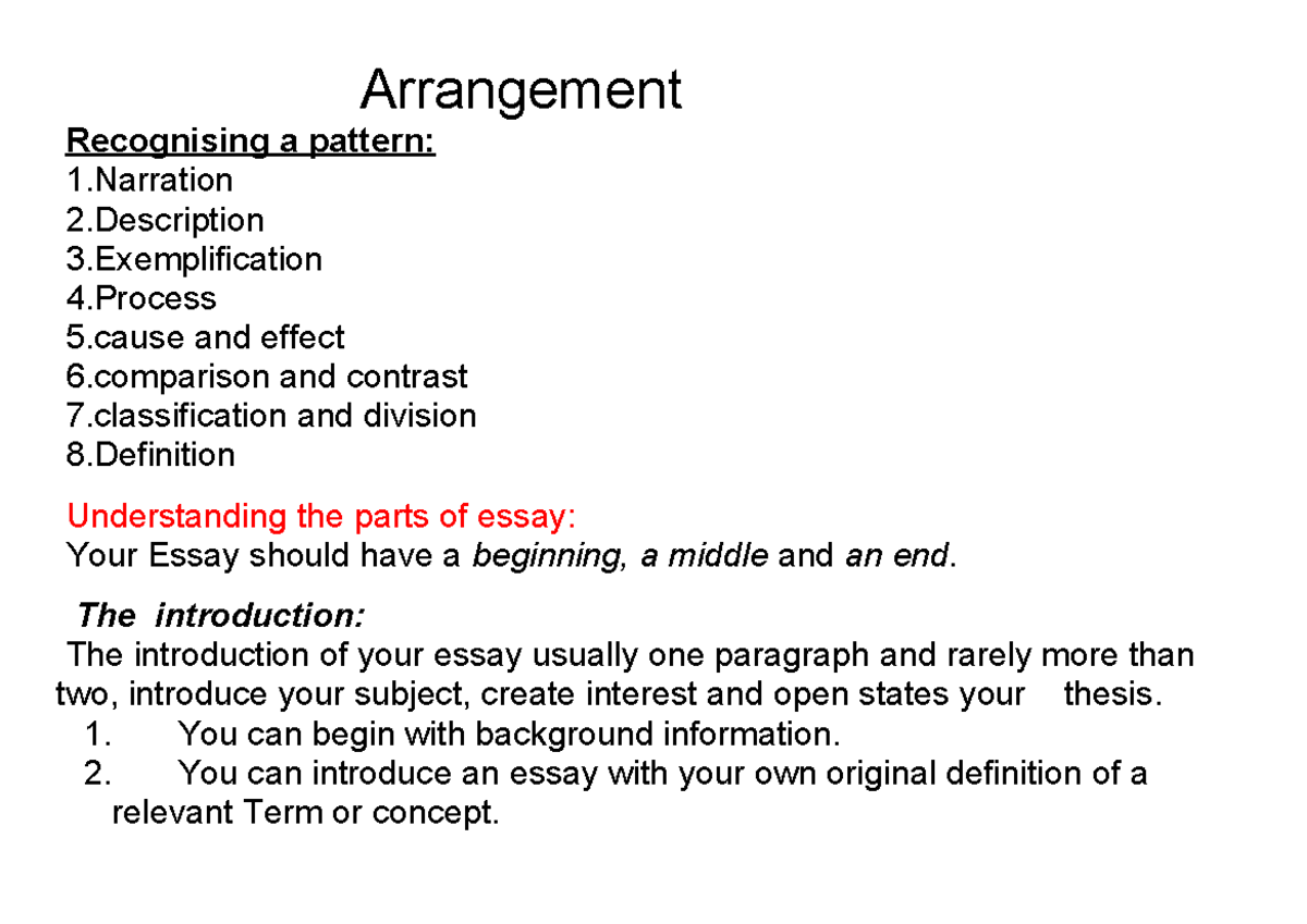 Arrangement - from the pattern of college writing - Arrangement ...