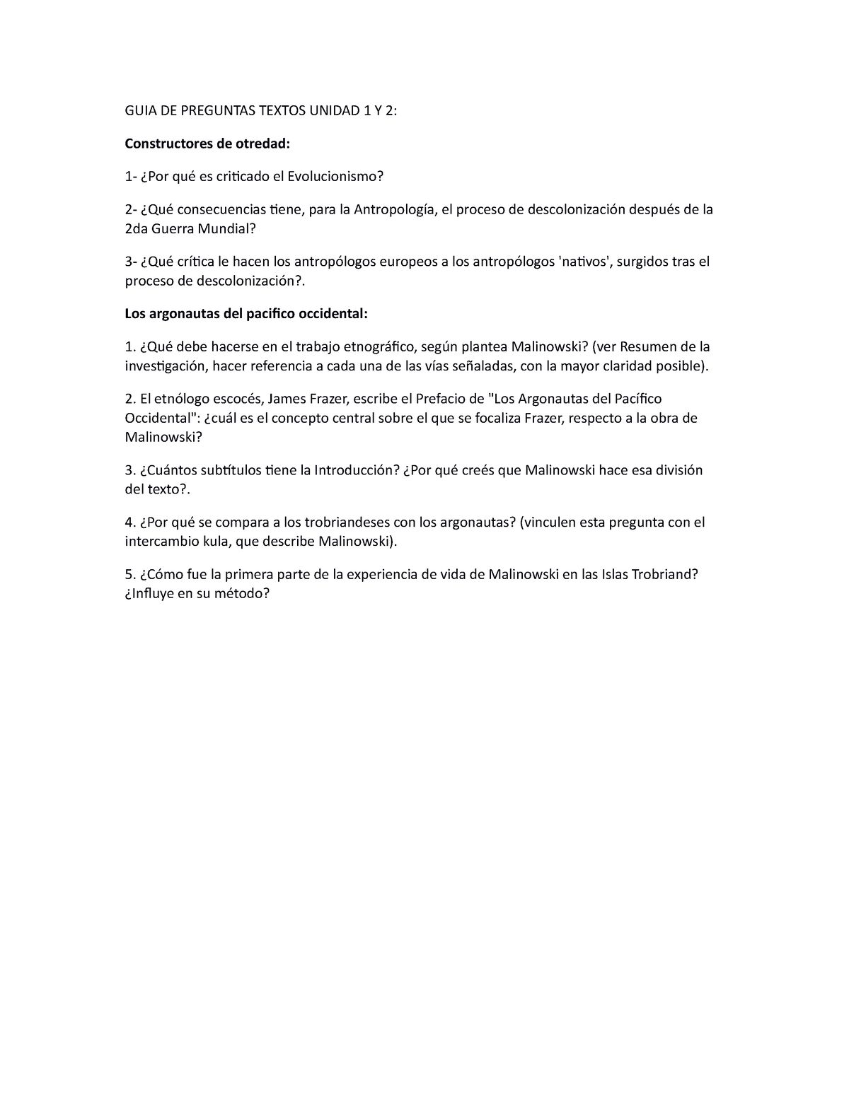 Guia De Preguntas Unidad 1 - GUIA DE PREGUNTAS TEXTOS UNIDAD 1 Y 2 ...