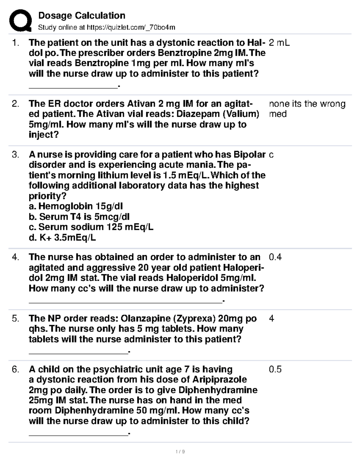 Pharmacology Dosage - Study Online At Quizlet/_70bo4m The Patient On ...