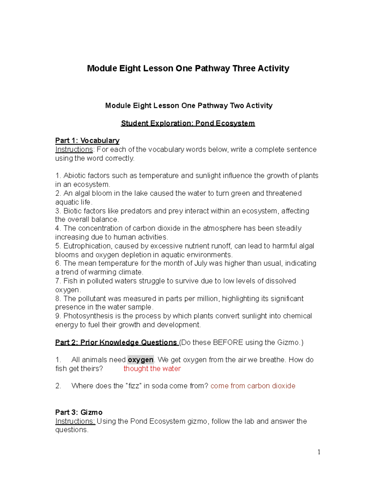 Copy of Module Eight Lesson One Pathway Three Activity - Module Eight ...