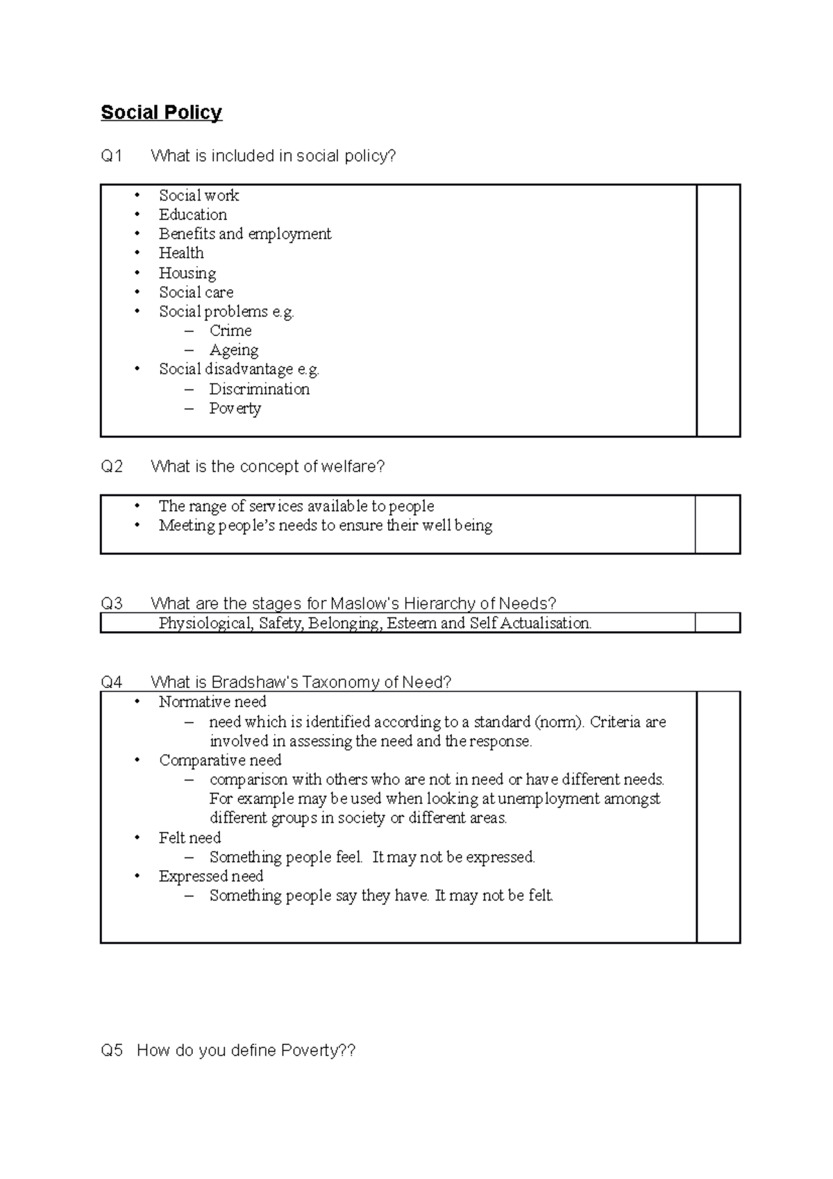 Social Policy Quiz Answers Social Policy Q1 What Is Included In 