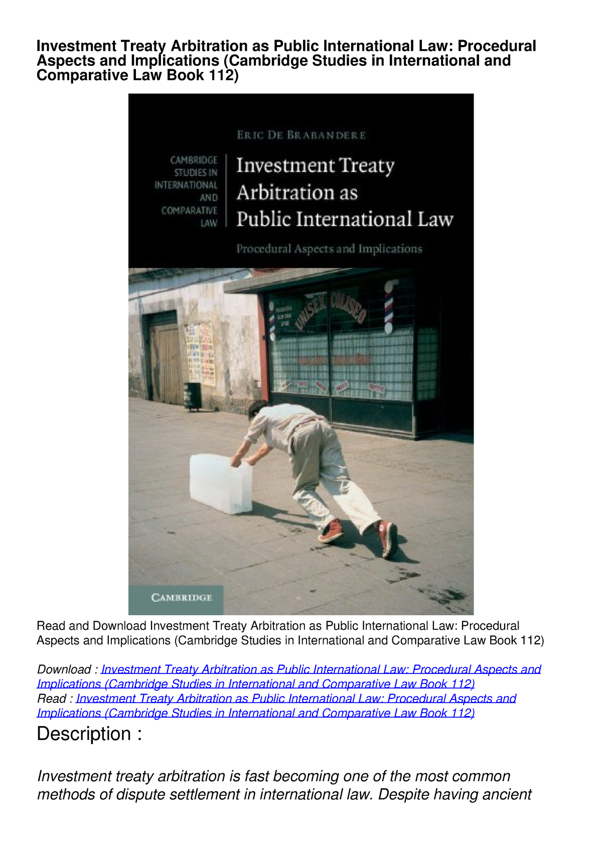 Kindle Book Investment Treaty Arbitration As Public International Law ...