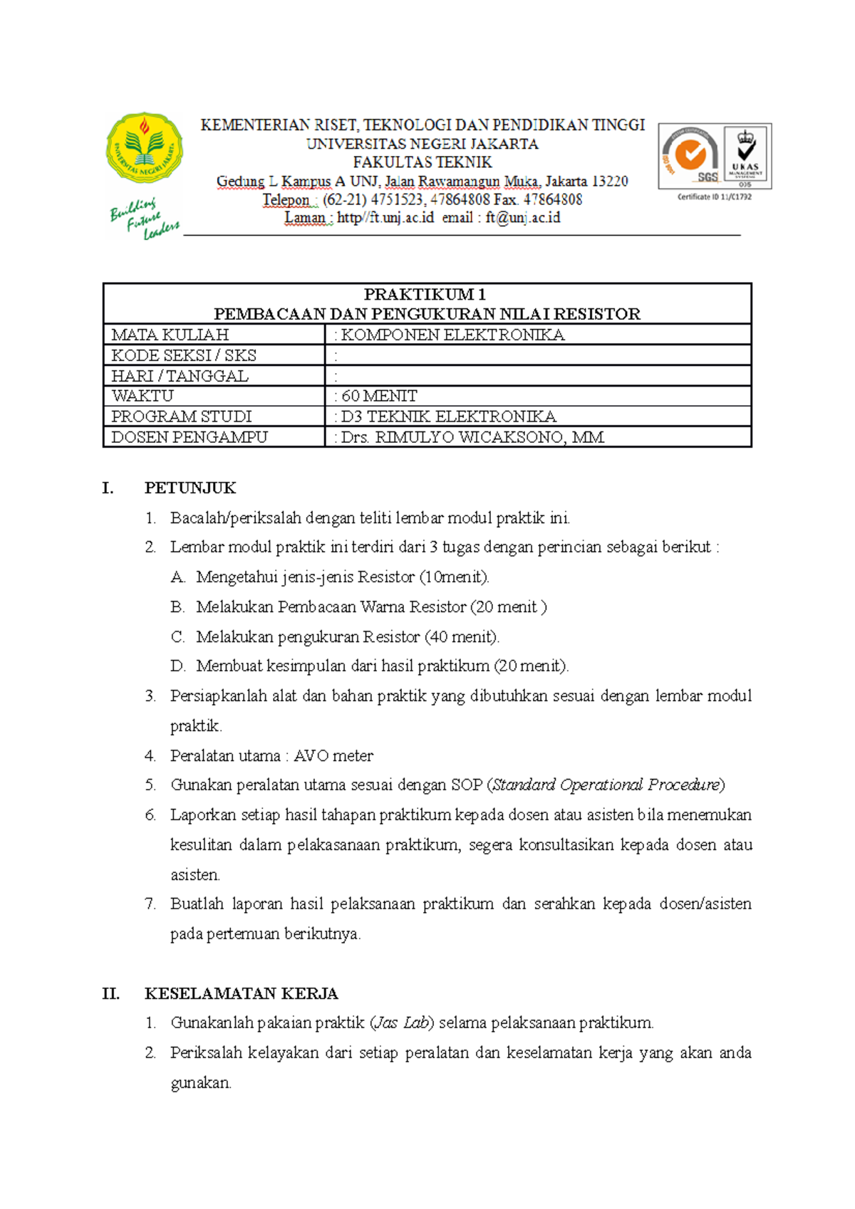 Modul 1 Resistor - Tugas Latihan Harian Komponen Listrik - PRAKTIKUM 1 ...