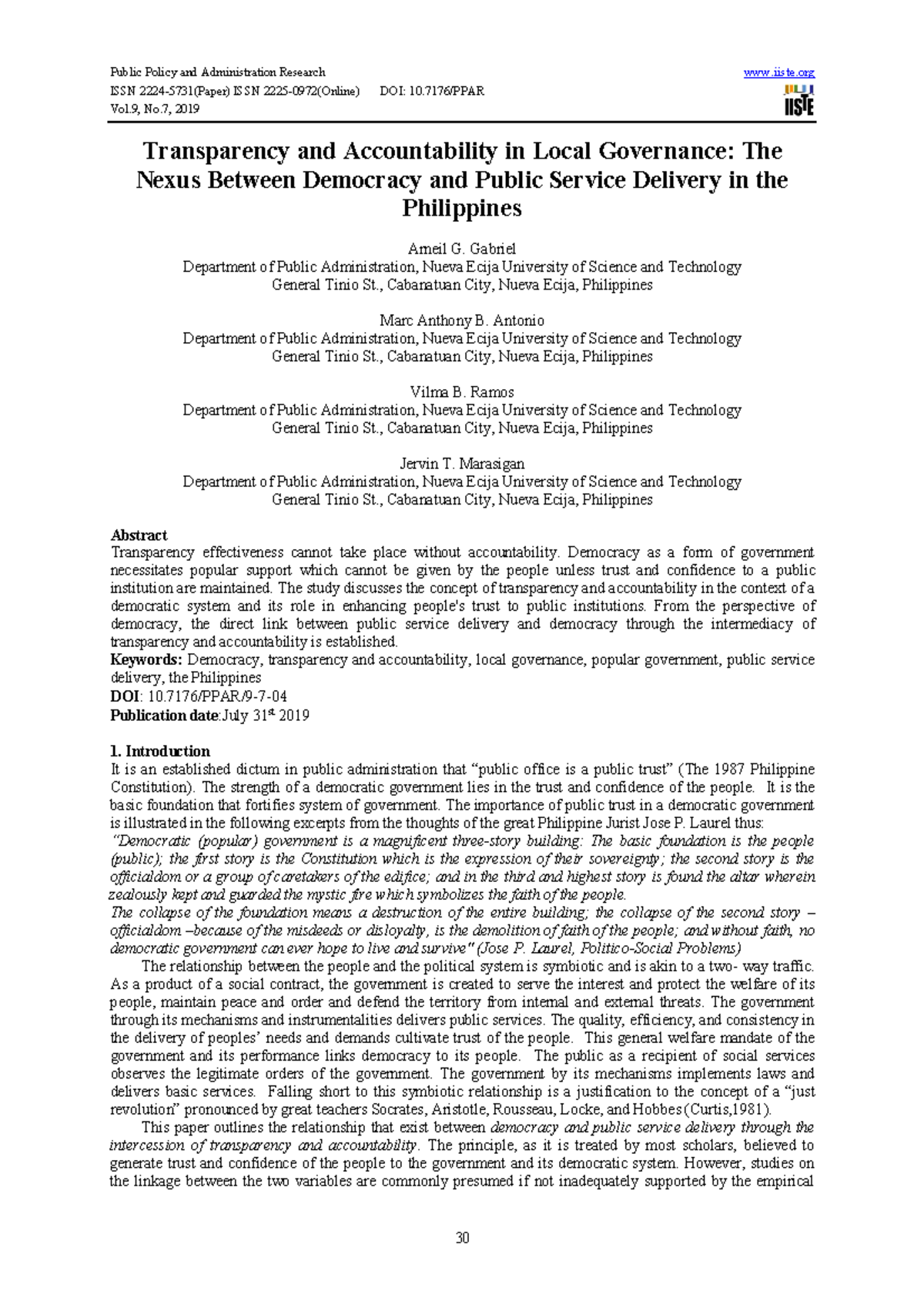 Transparency and Accountability in Local - Gabriel Department of Public ...