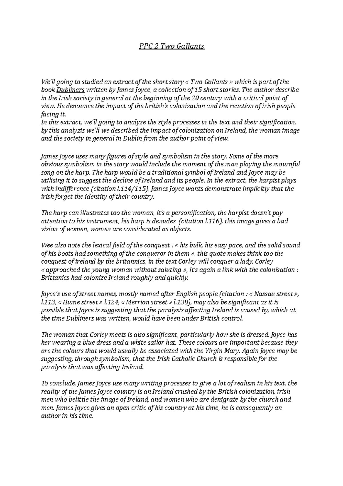 Ppc Two Gallants Oral Type Bac Ppc 2 Two Gallants We Ll Going To Studied An Extract Of The Short Studocu