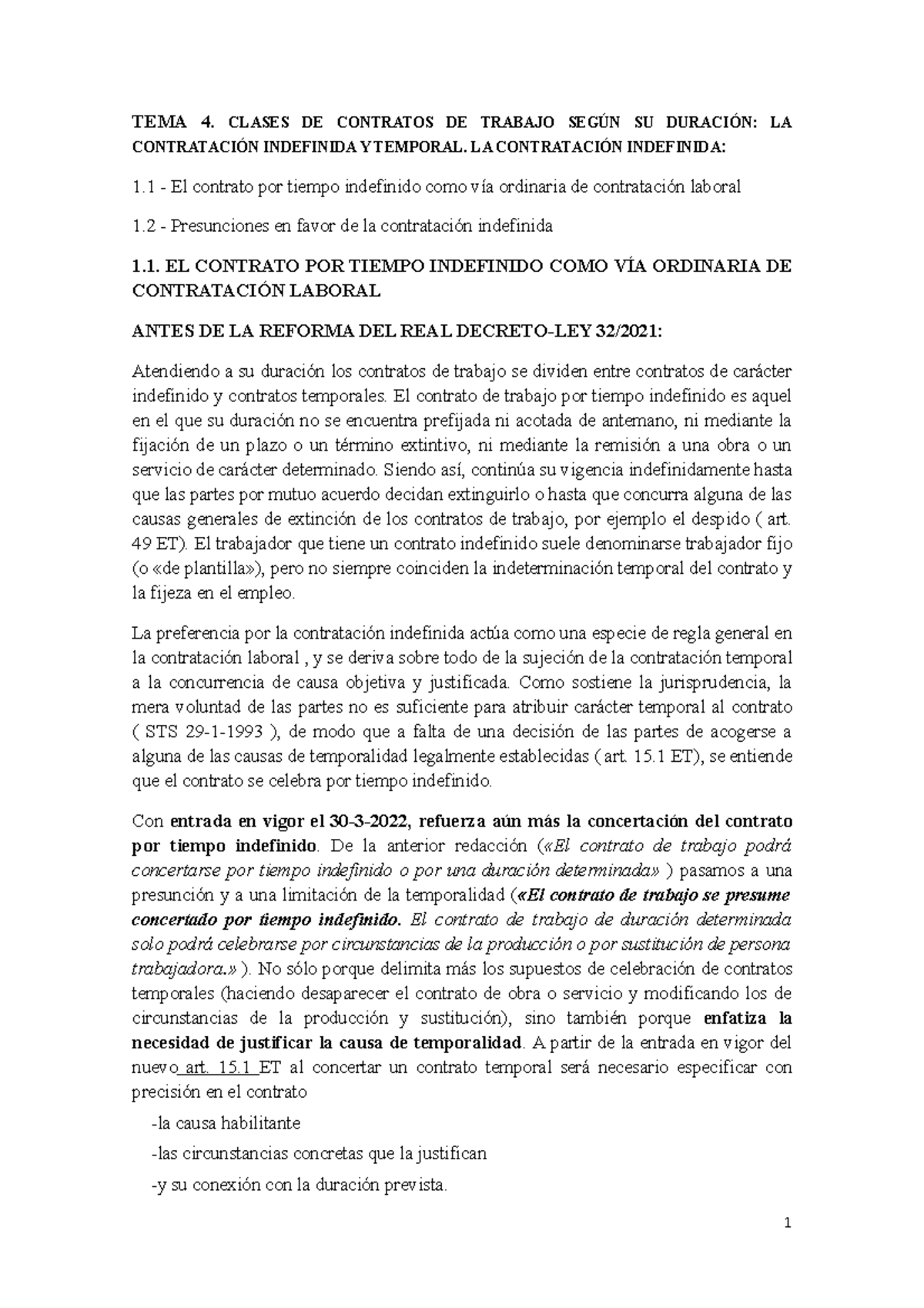 Tema 4 - Apuntes Tema 4 - TEMA 4. CLASES DE CONTRATOS DE TRABAJO SEGÚN ...