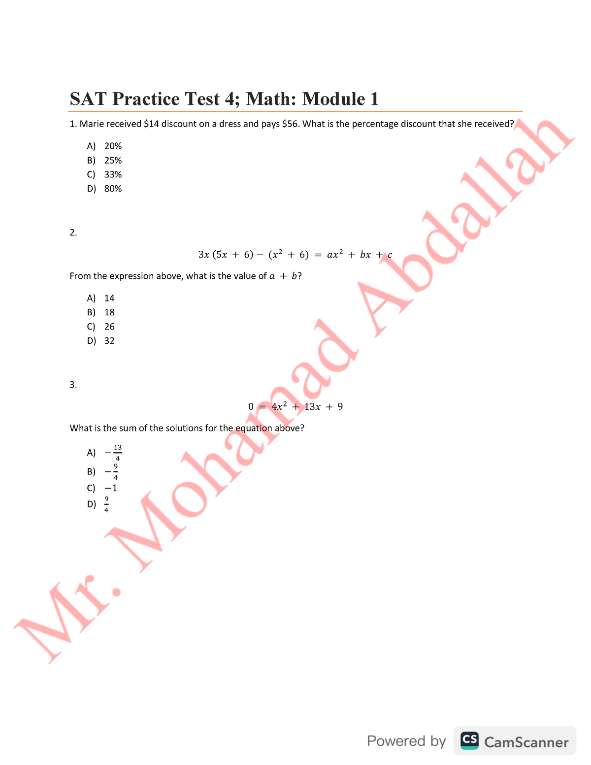 New(4)DSAT Practice Test+A K(cs)By Mr Mohame D Abdalla H - SAT Practice ...