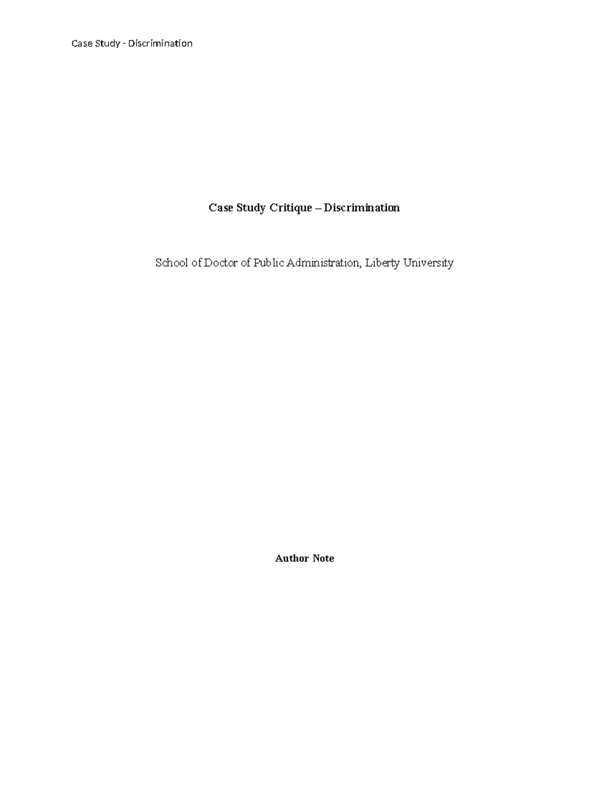 Case Study, Discrimination - Case Study Critique – Discrimination ...