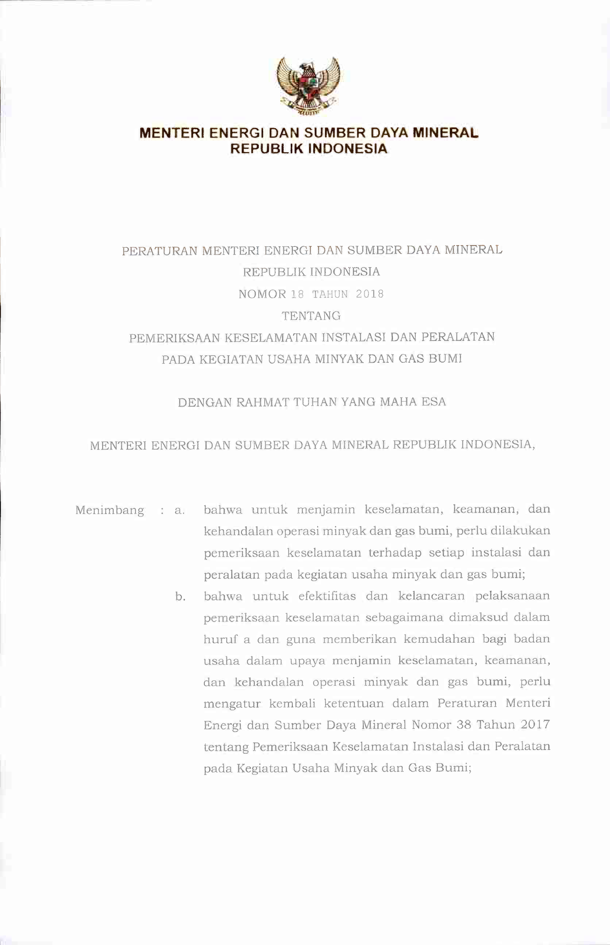 Permen ESDM Nomor 18 Tahun 2018 - MENTERI ENERGI DAN SUMBER DAYA ...