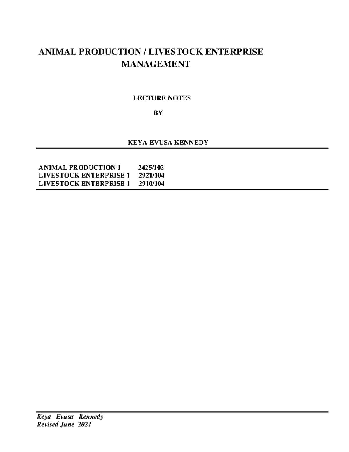 AP LEM Module 1 Notes ANIMAL PRODUCTION / LIVESTOCK ENTERPRISE