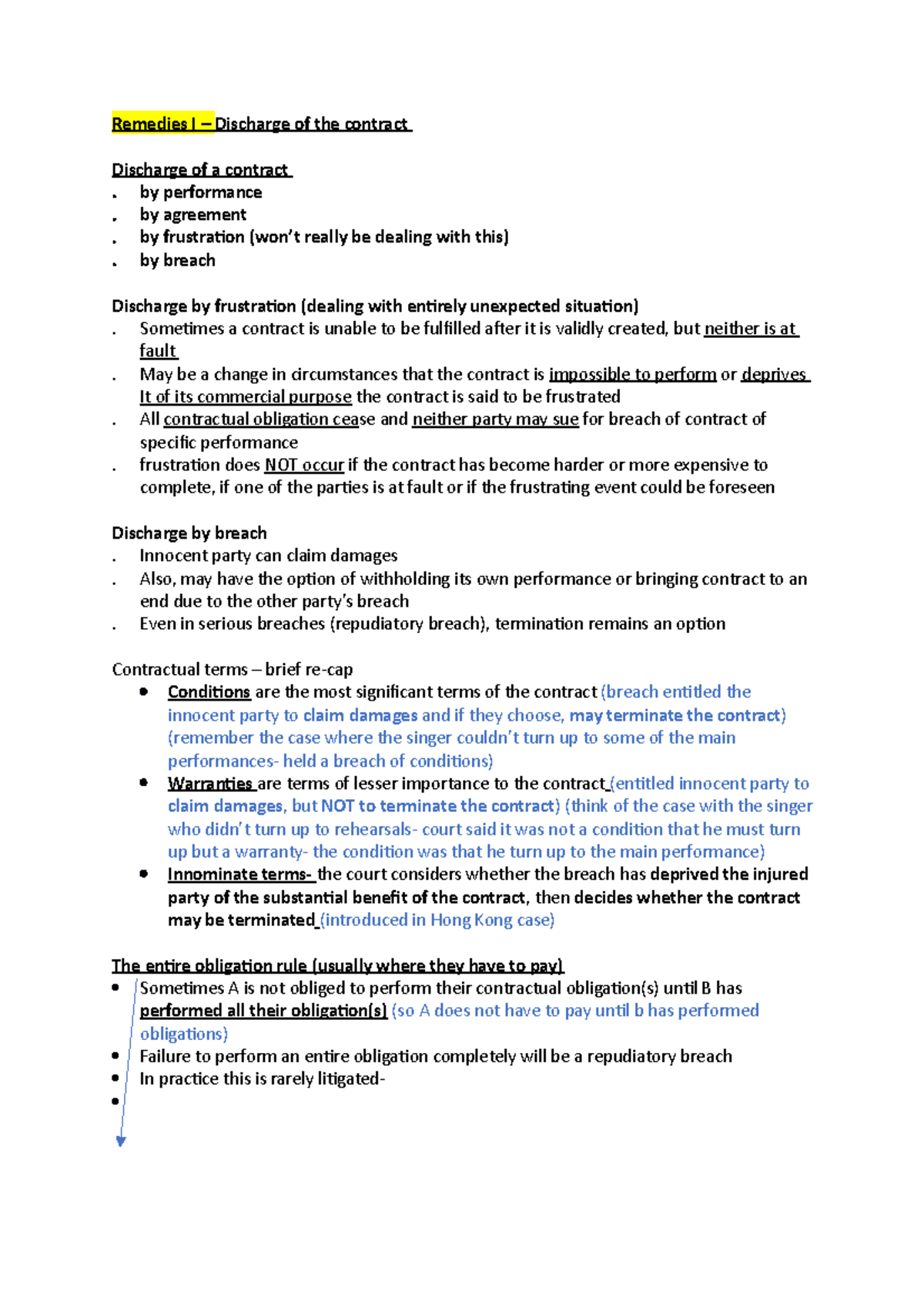 Remedies I - Notes Made In The Lecture - Remedies I – Discharge Of The ...