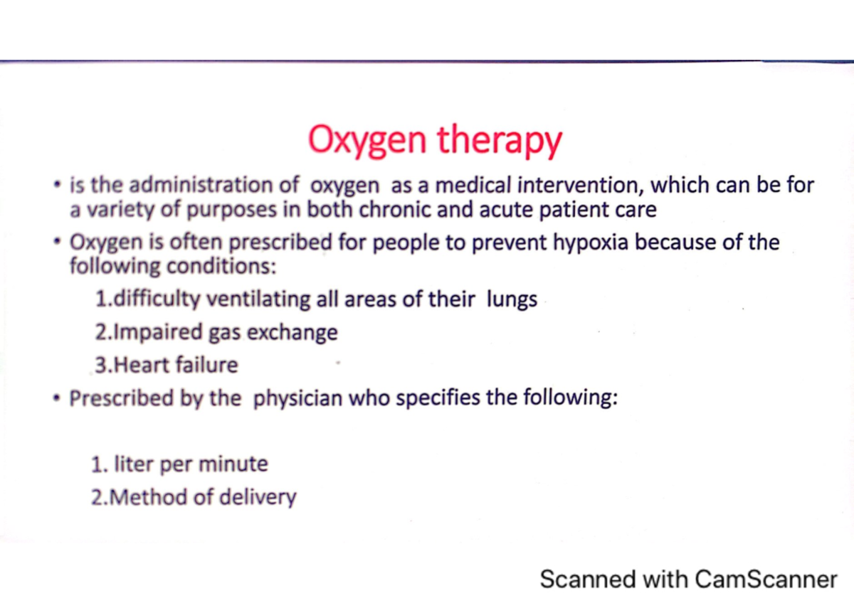 Oxygen therapy LECTURE NOTES NUR 160 Studocu