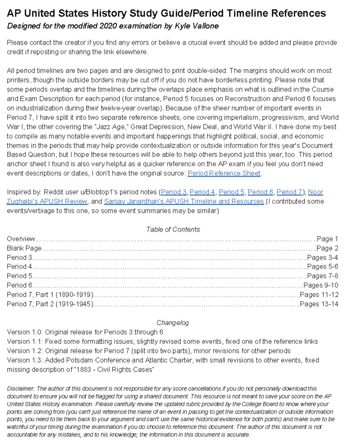 V1.3 - AP United States History Study Guide Period Timeline References ...