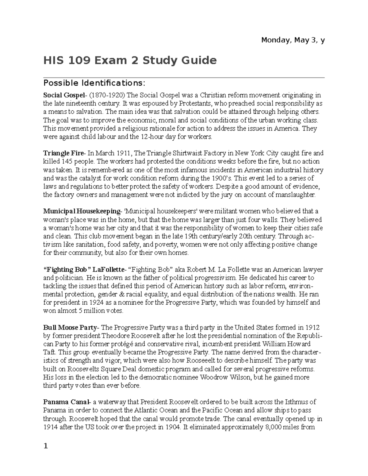 HIS 109 Exam 2 Study Guide - HIS 109 Exam 2 Study Guide Possible ...