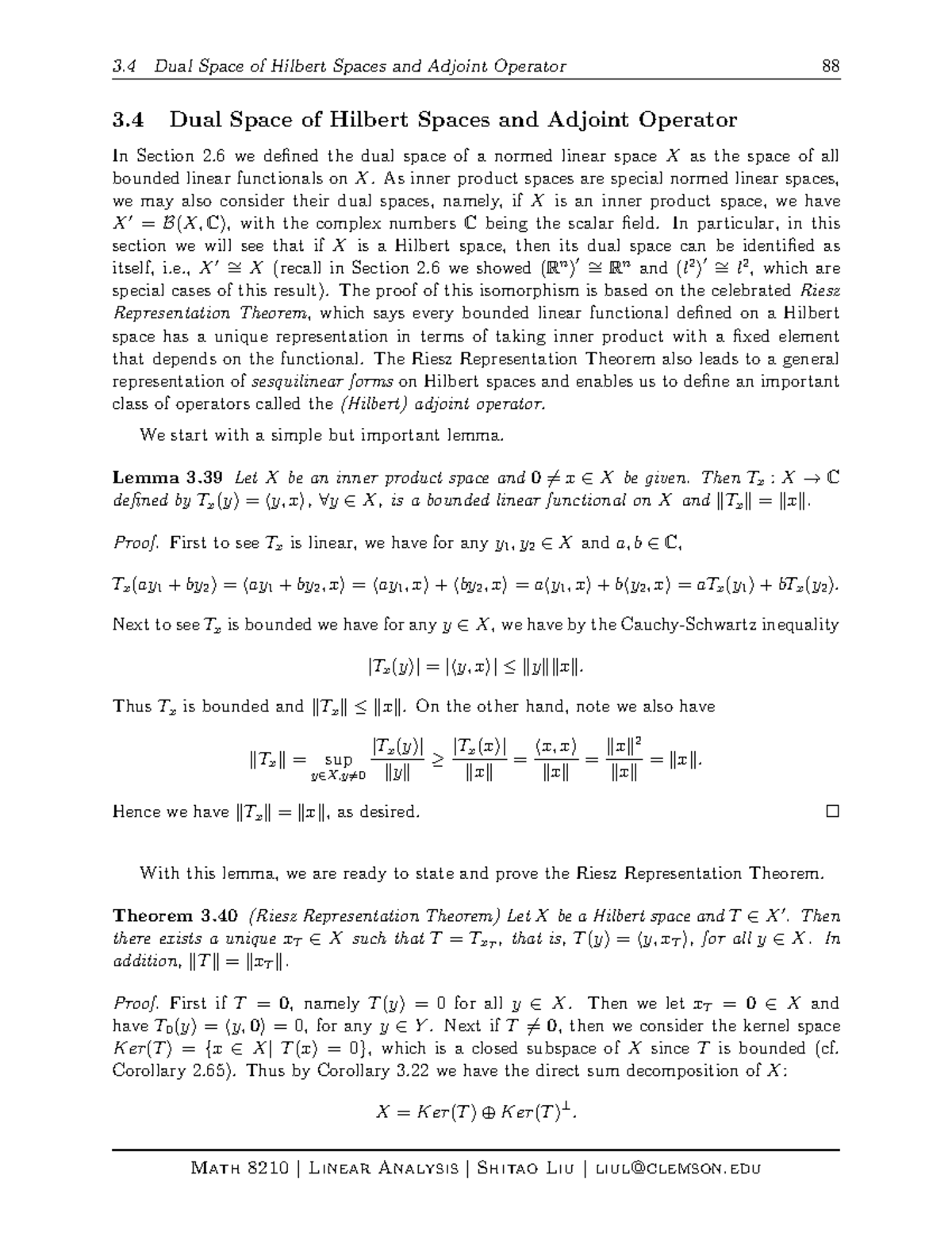 Section 3 - Math8210 Lecture Notes - 3 Dual Space Of Hilbert Spaces And ...