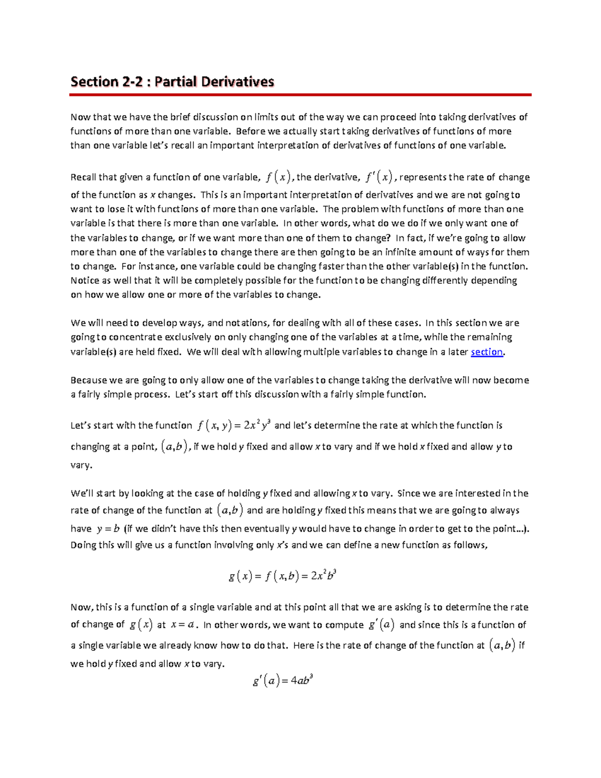 Calc III PDs - Lecture Notes - Section 2-2 : Partial Derivatives Now ...