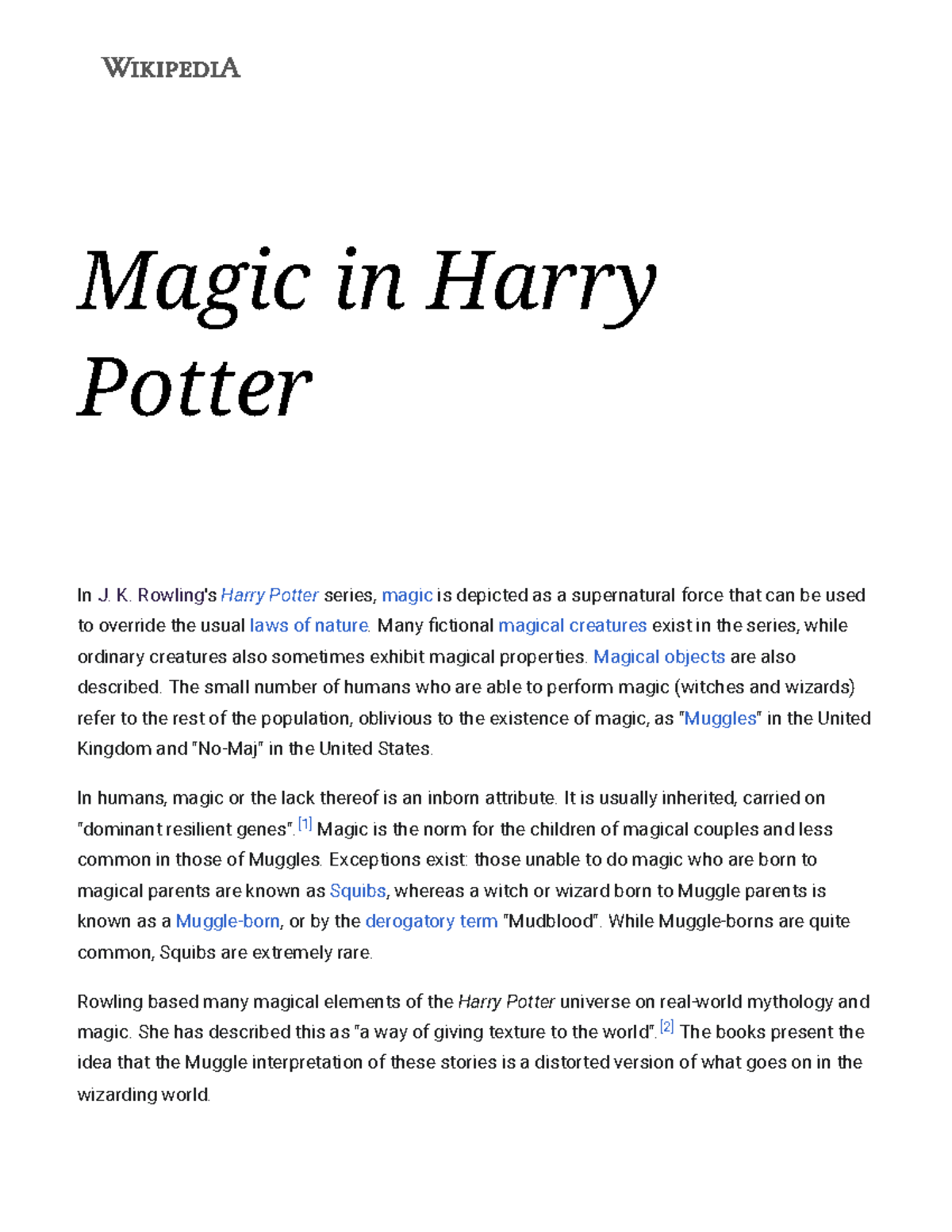 Magic in Harry Potter Wikipedia Magic in Harry Potter In J. K