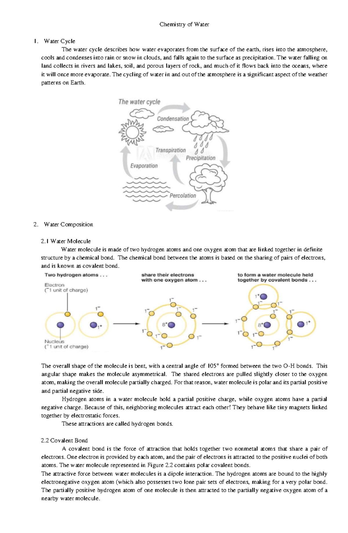 Chemistry of Water Chemistry of Water Water Cycle The water cycle