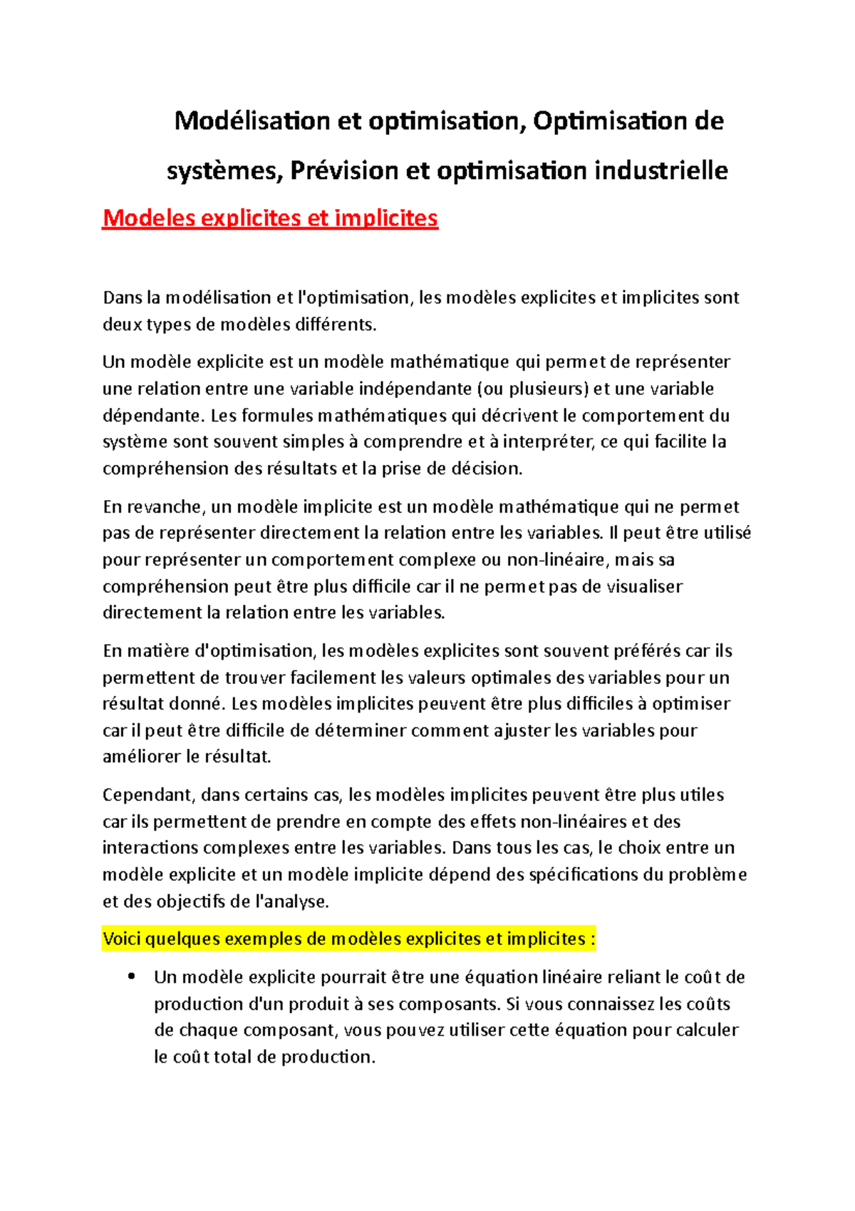 Modélisation et optimisation-partiel - Modélisation et optimisation ...