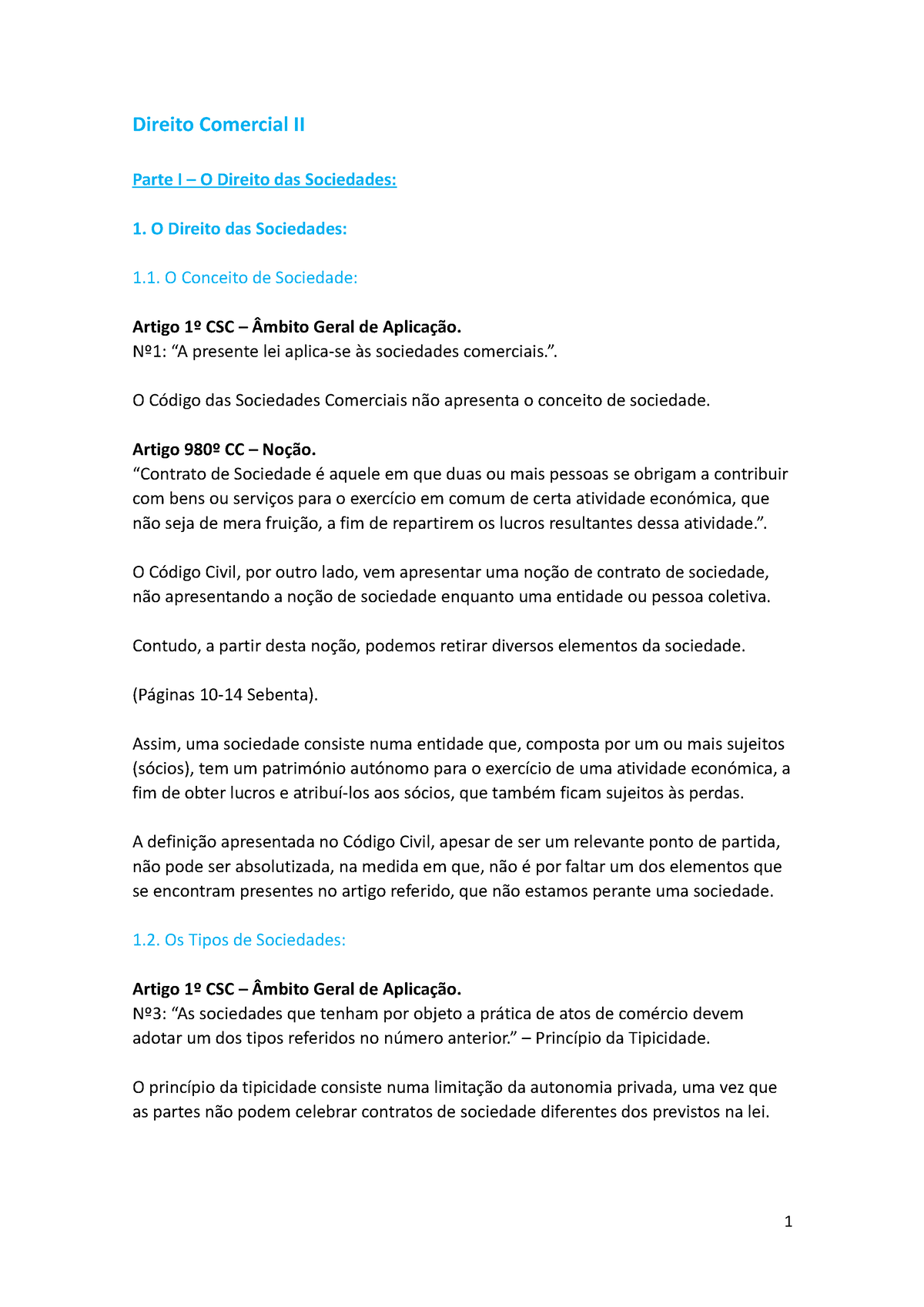 Apontamentos Direito Comercial Ii Direito Comercial Ii Parte I O Direito Das Sociedades 1 8227